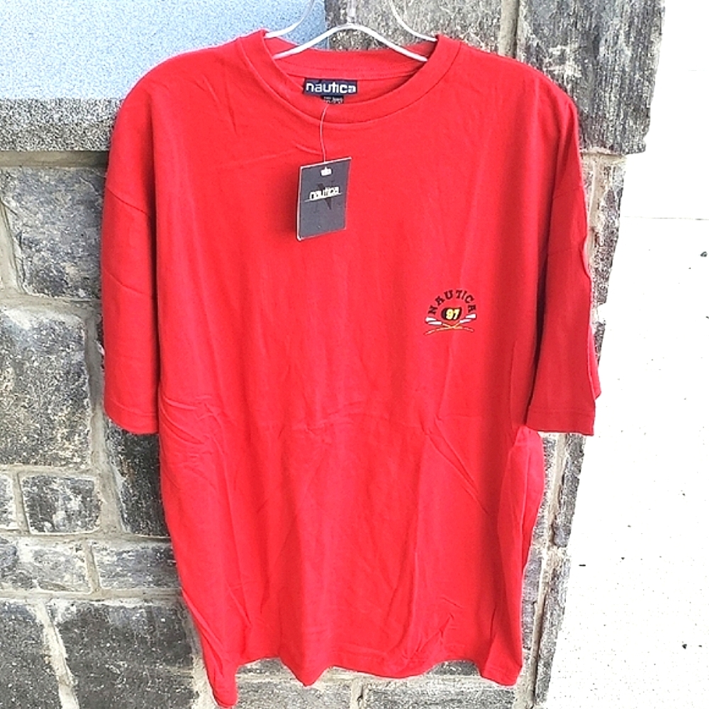 NWT Vintage Nautica Red Short Sleeve Tee Classic Crew Neck Men's Medium